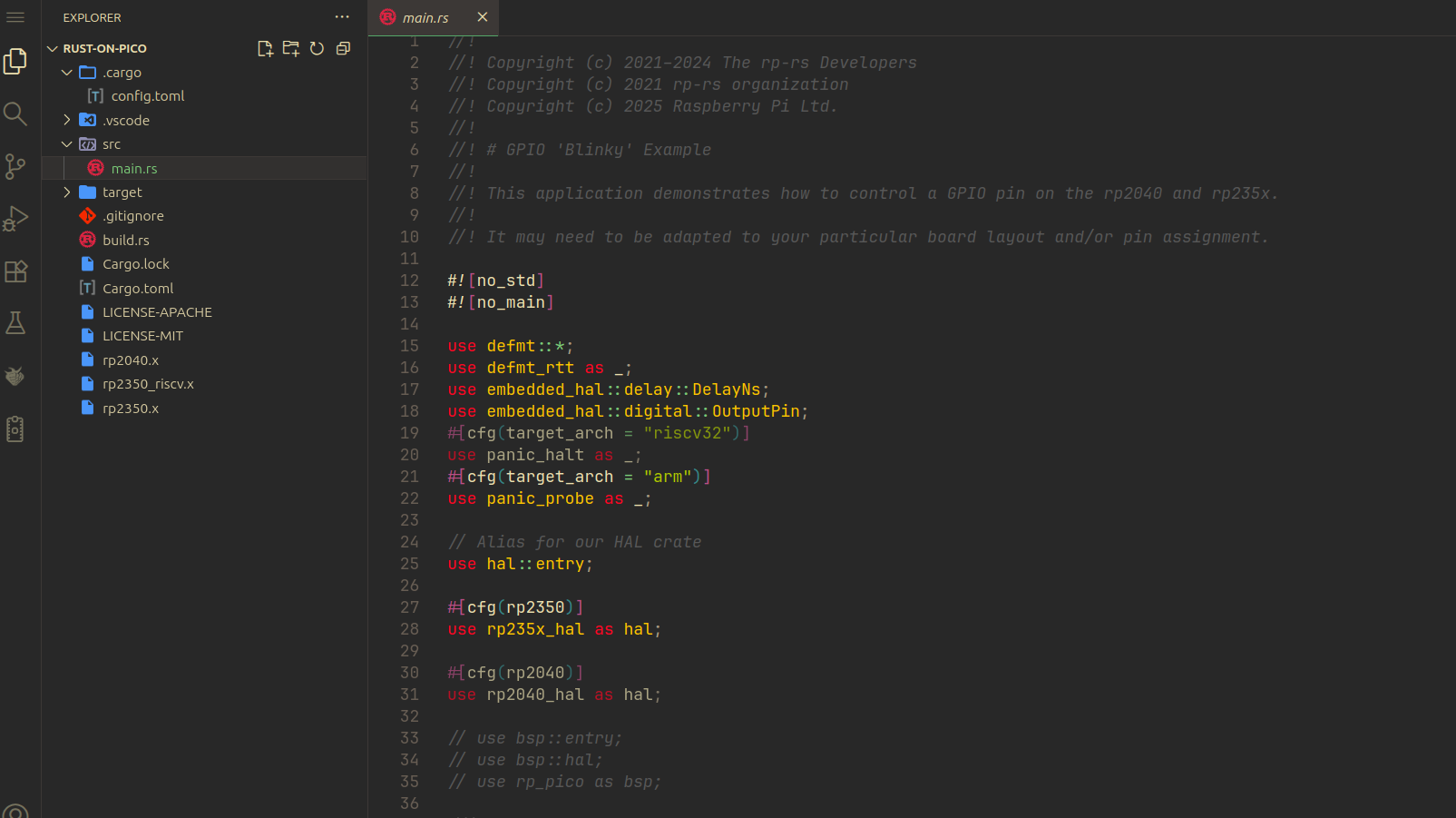 Raspberry Pi Pico Rust Project Created With VS Code Extension